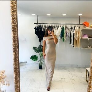 NWOT Elegant and Sexy Off-Shoulder Beige Dress